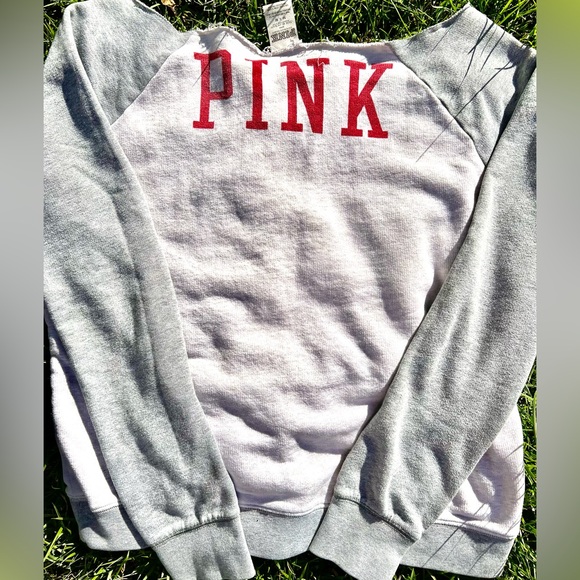 PINK Victorias Secret OSU Buckeyes Off-shoulder crew grey gray sweatshirt M - Picture 2 of 5